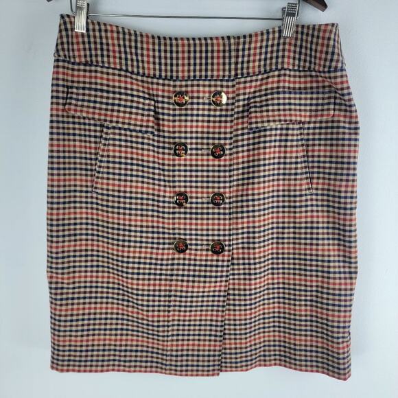 Etcetera Plaid Pencil Skirt Buttons Lined Pockets Multi Color Size 14 - Picture 2 of 7